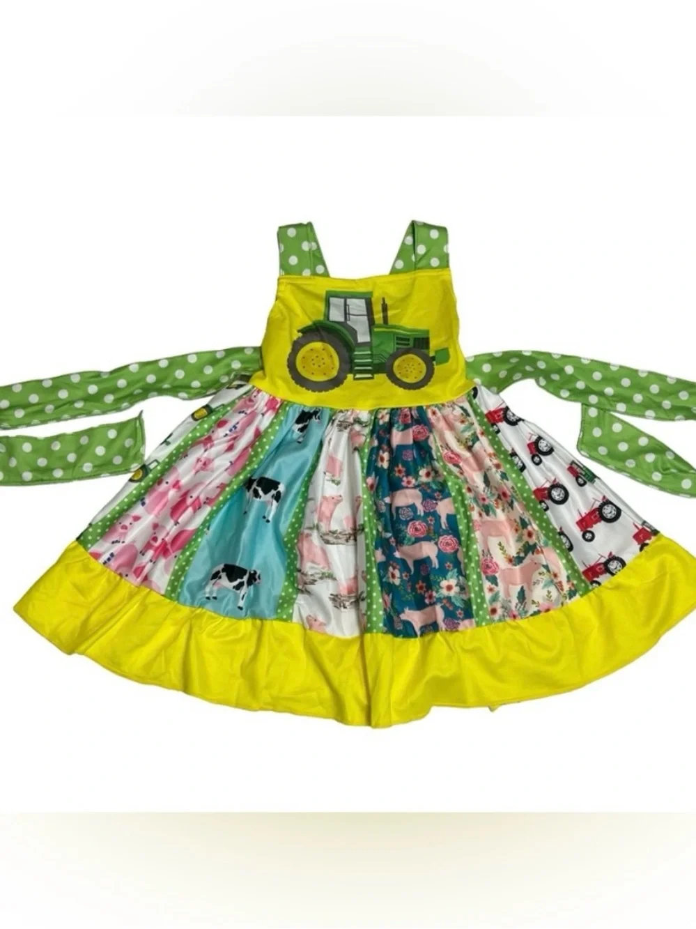 NEW Boutique Farm Tractor Cow Pig Girls Sleeveless Panel Twirl Dress 12/18